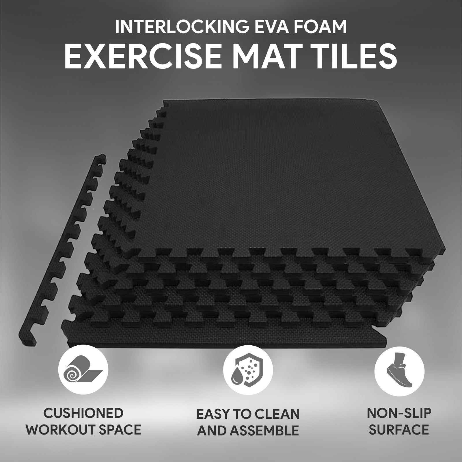 BalanceFrom Fitness 24 Sq Ft Interlocking EVA Foam Exercise Mat Tiles, Black - VMInnovations