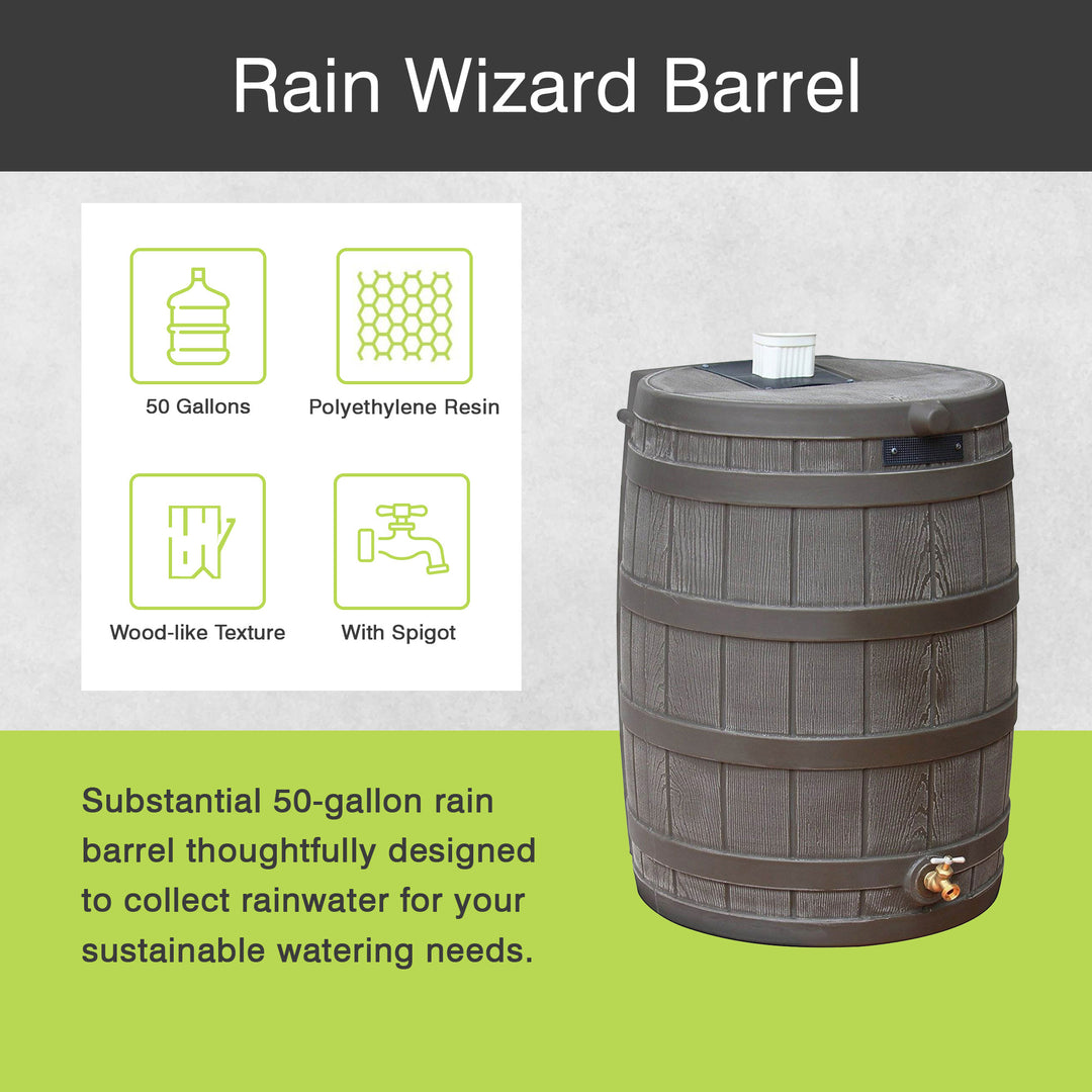 Good Ideas Rain Wizard 50 Gallon Rain Barrel Water Collector, Oak (2 Pack)