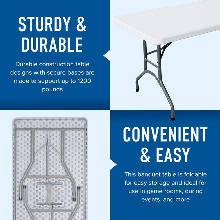 Plastic Development 706 Heavy Duty 6 Foot Straight Banquet Folding Table, White