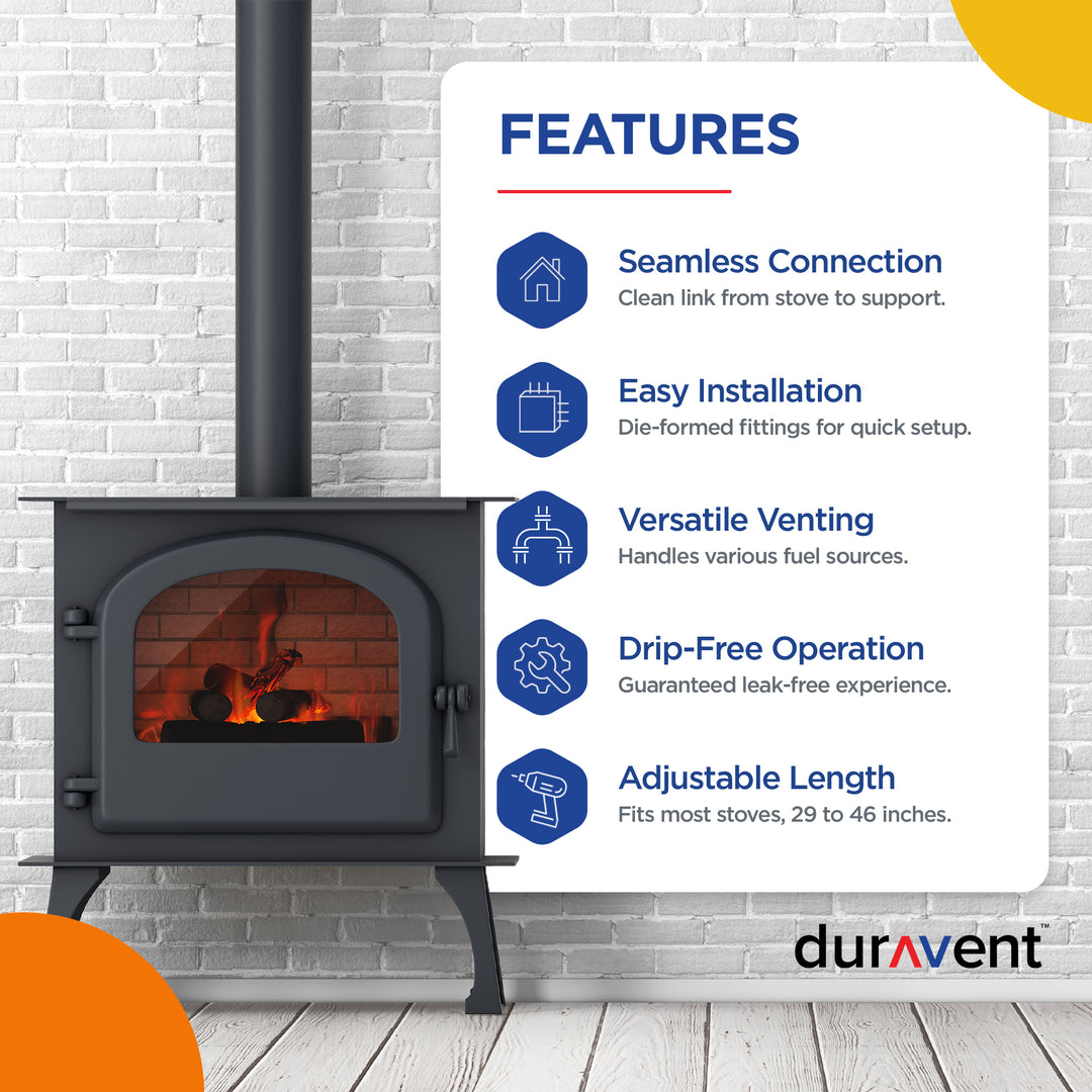 DuraVent DVL 6DVL-46TA 6'' Double Wall Steel Telescoping Chimney Stove Pipe