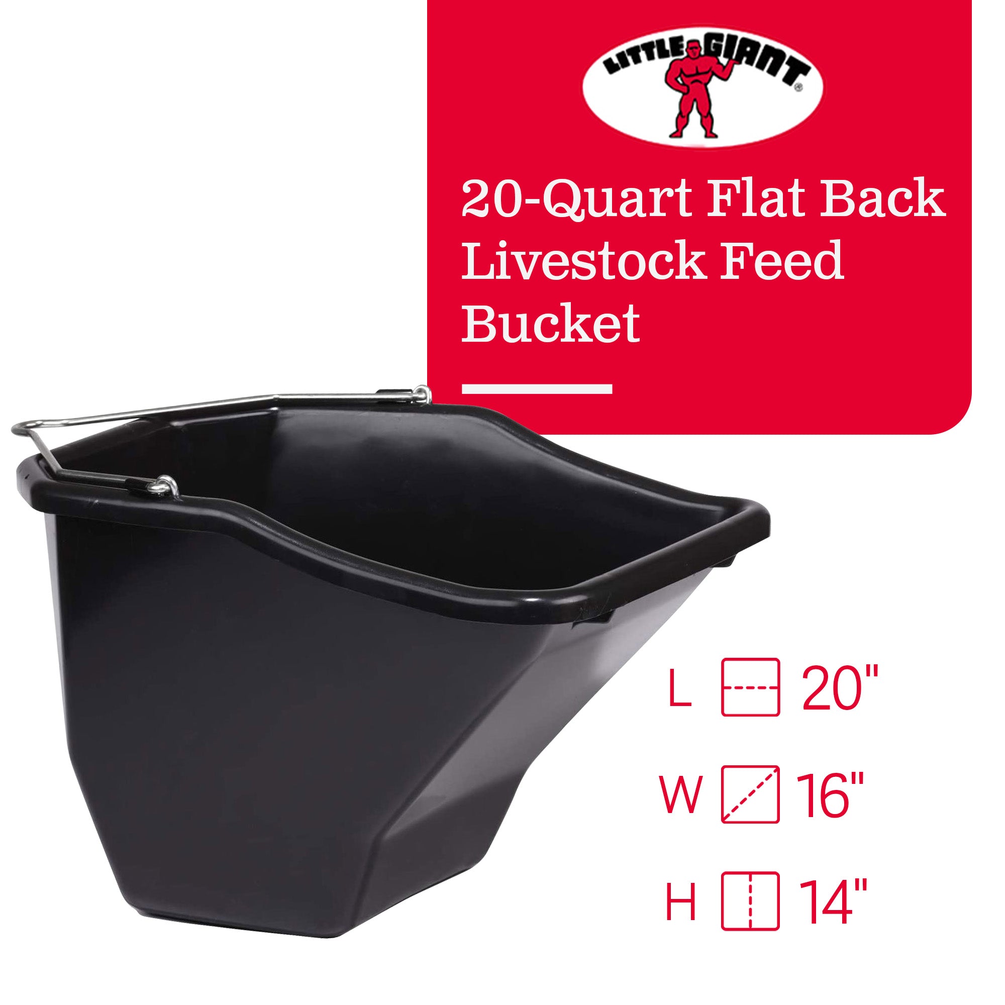 Little Giant 20-Qt Durable Plastic Flat Back Livestock Feed Bucket, Black (Used) - VMInnovations