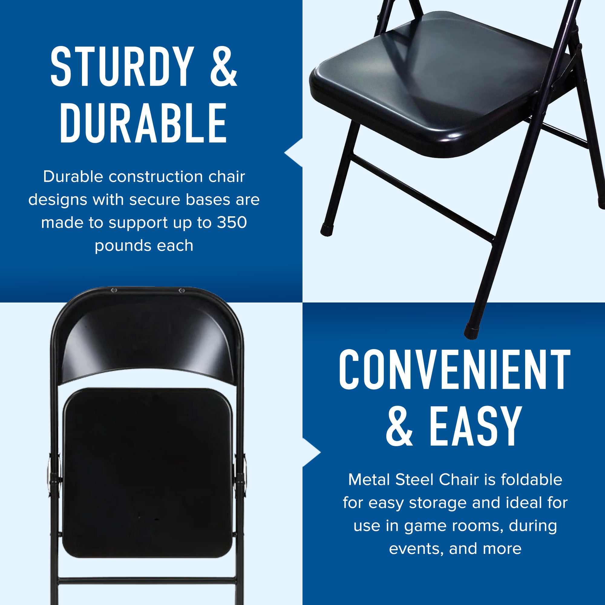 Plastic Development Group Commercial Party Heavy Duty Steel Folding Chair, Black - VMInnovations
