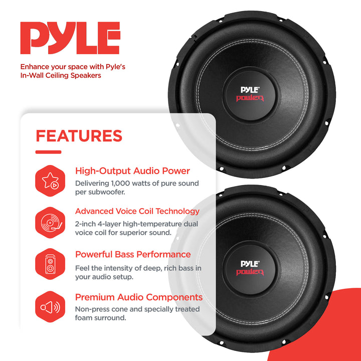 Pyle PLPW10D 10" 2000W Car Subwoofer Audio Power Subs Woofers DVC 4 Ohm, 2 Pack