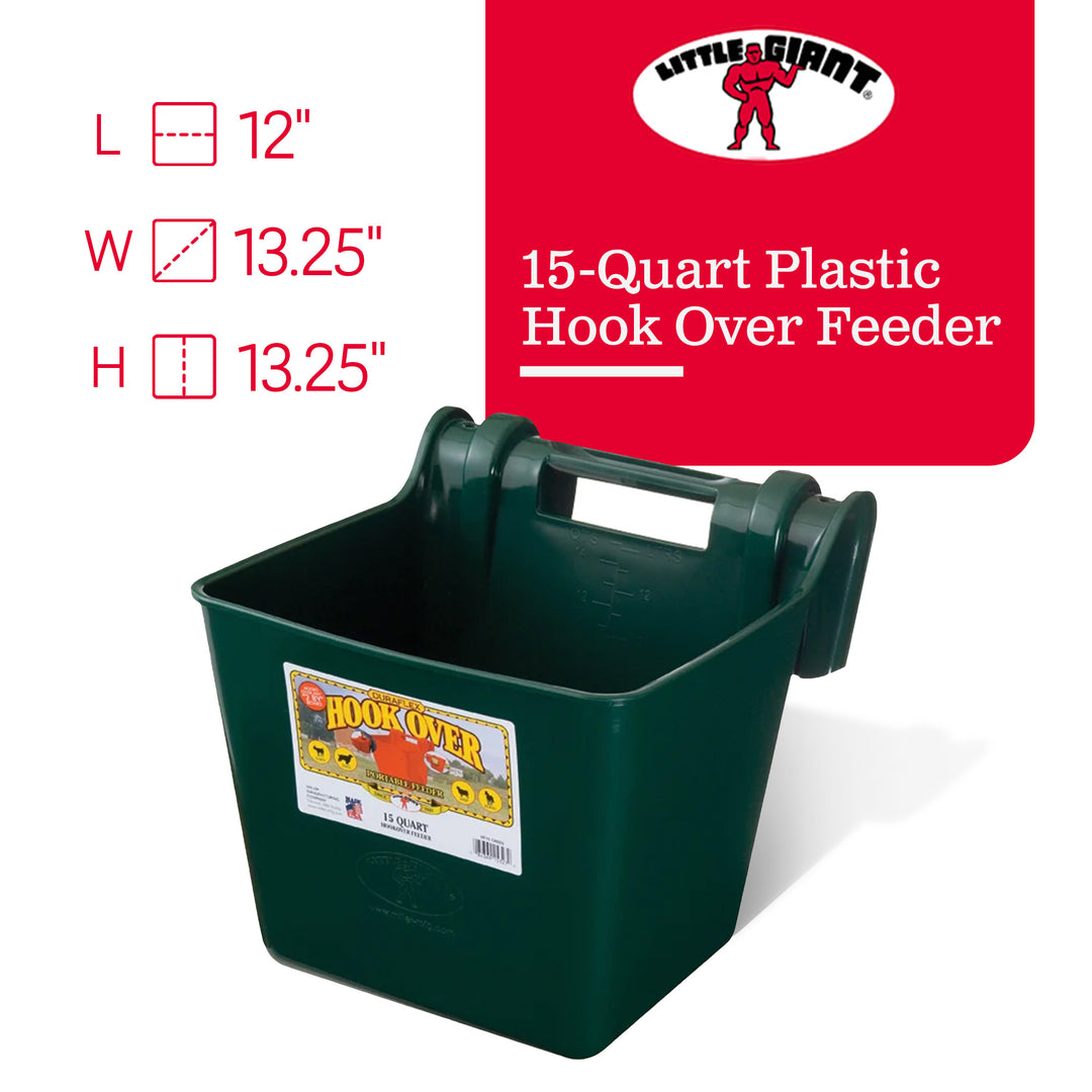 Little Giant Heavy Duty 15 Quart Mountable Plastic Hook Feeder, Green (Open Box)