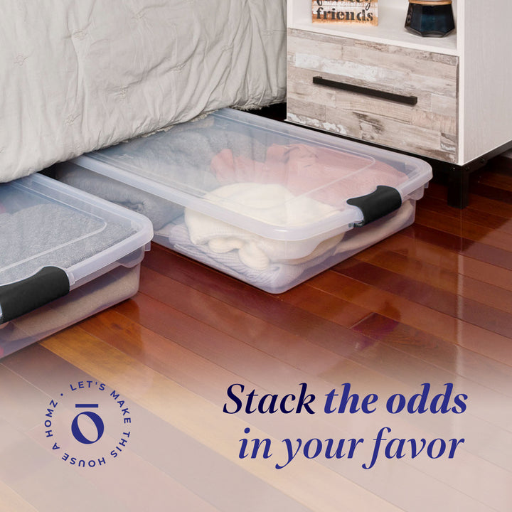 Homz 60 Quart Underbed Storage Container Bins with Latching Lid, Clear (2 Pack)