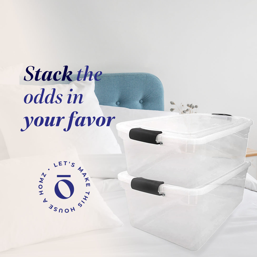 Homz 64 Qt Clear Storage Container w/Latching Lids, (2 Pack) (Open Box)