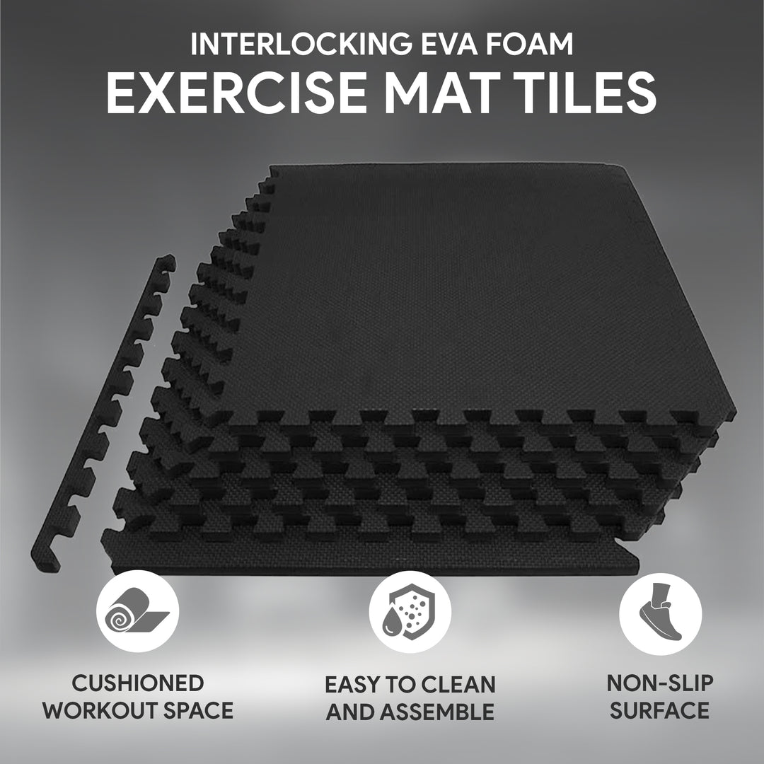 BalanceFrom Fitness 24 Sq Ft Interlocking EVA Foam Exercise Mat Tiles, Black