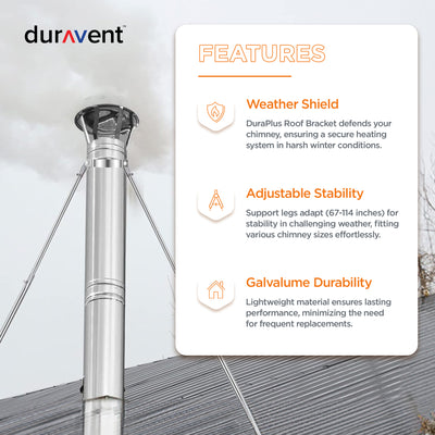 DuraVent DuraPlus 6 Inches Extended Roof Bracket Chimney Support Brace, Silver