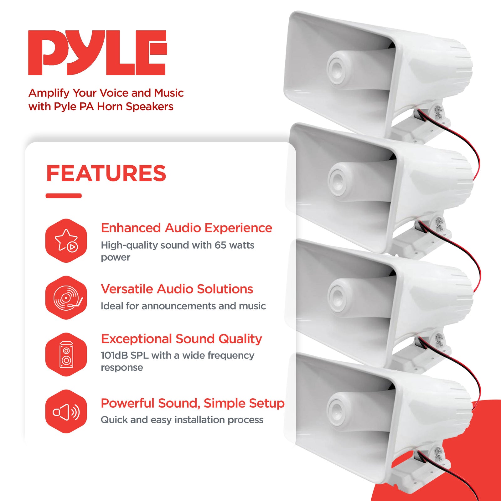 Pyle 8" 65 Watts 8 Ohms Indoor and Outdoor PA Horn Speaker, White (4 Pack) - VMInnovations