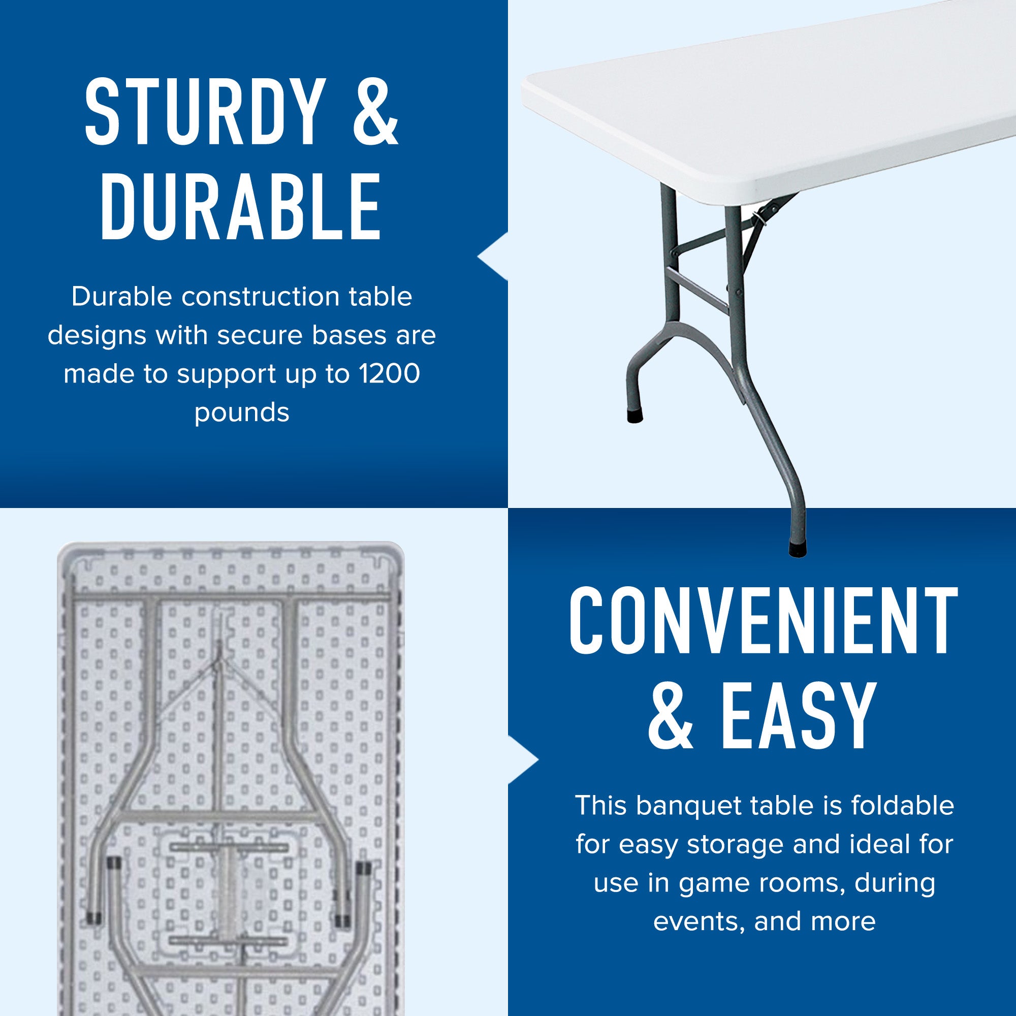 Plastic Development Heavy Duty 6 Foot Straight Banquet Table, White (Open Box) - VMInnovations