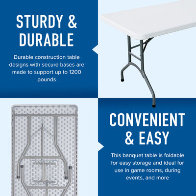 Plastic Development 706 Heavy Duty 6 Foot Straight Banquet Folding Table, White - VMInnovations