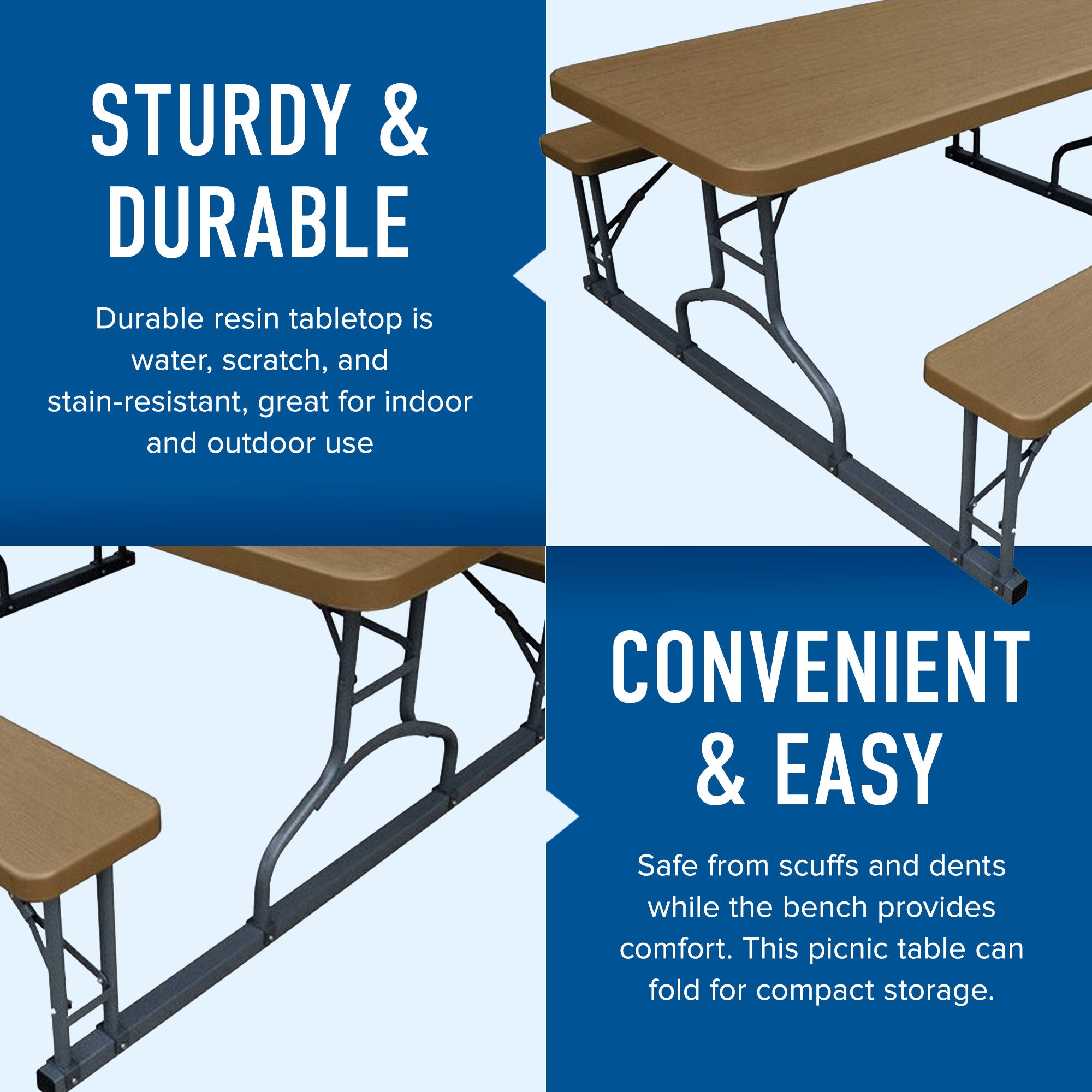 Plastic Development Group 6 Foot Picnic Table for Indoor and Outdoor Use, Brown - VMInnovations