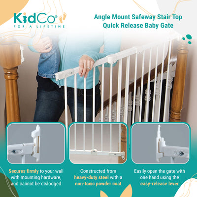 KidCo Angle Mount Safeway Stair Top Quick Release Baby Gate, 42.5x30.5 In, White - VMInnovations