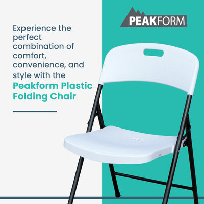 Peakform Plastic Folding Chair, Indoor Outdoor Seating, 4 Pack, White