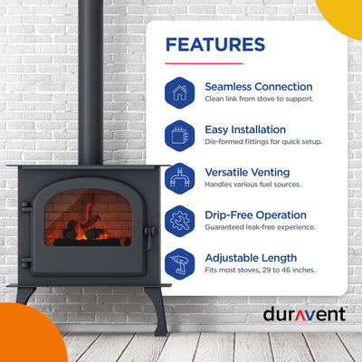 DuraVent DVL Telescoping Chimney Stove Pipe, 29 to 46" x 6" Diameter (Open Box)