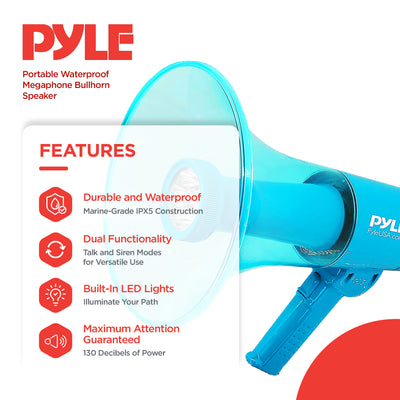 Pyle Portable Waterproof Megaphone Bullhorn Speaker with LED Light (Open Box) - VMInnovations