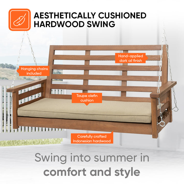 Jack Post Corp 4 Foot Cushioned Indonesian Hardwood Swing with Chains, Brown - VMInnovations