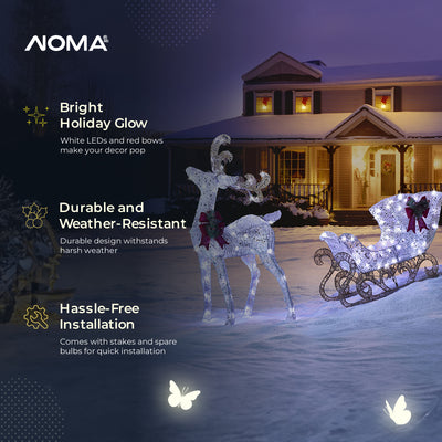 NOMA Pre Lit White LED Reindeer and Sleigh Holiday Lawn Decoration Set(Open Box) - VMInnovations