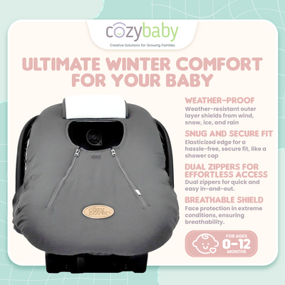 CozyBaby Original Infant Car Seat Cover w/ Dual Zippers & Elastic Edge (Used)