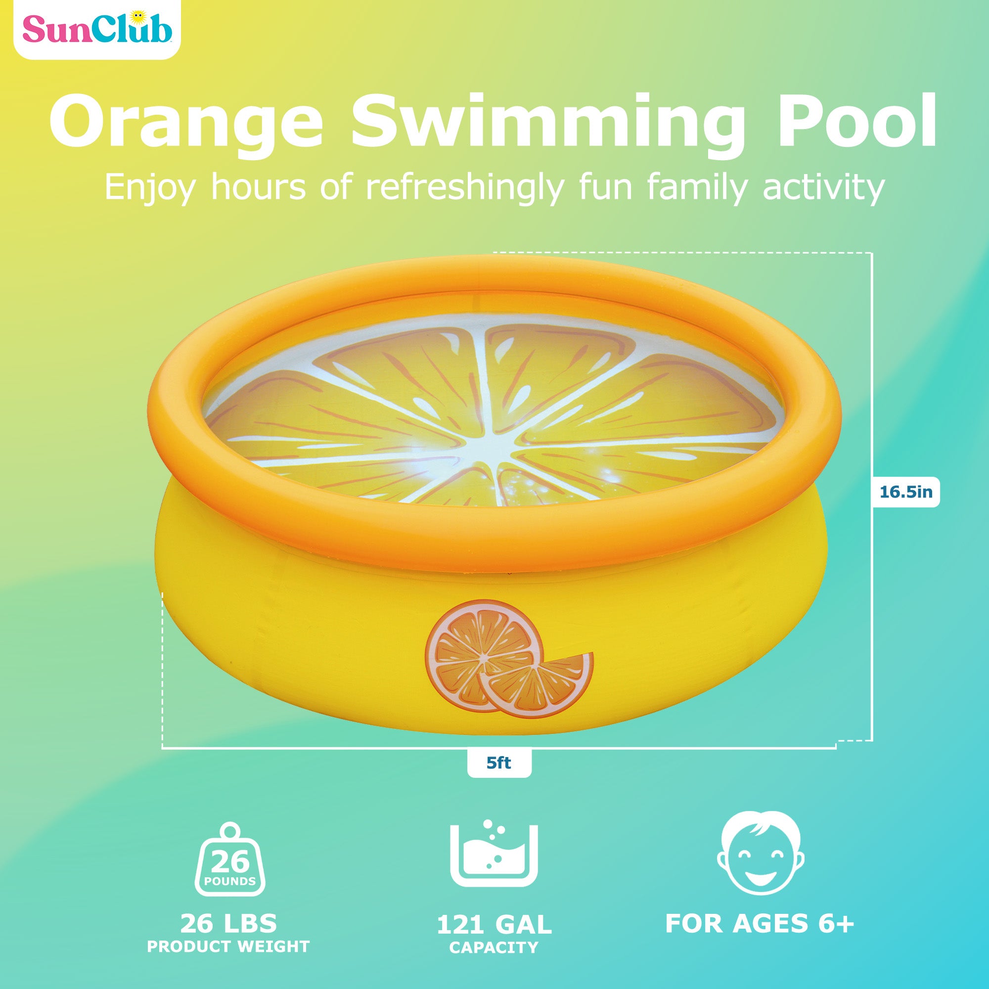 JLeisure 5' x 16.5" Orange Inflatable Outdoor Backyard Kid Swimming Pool(Used)