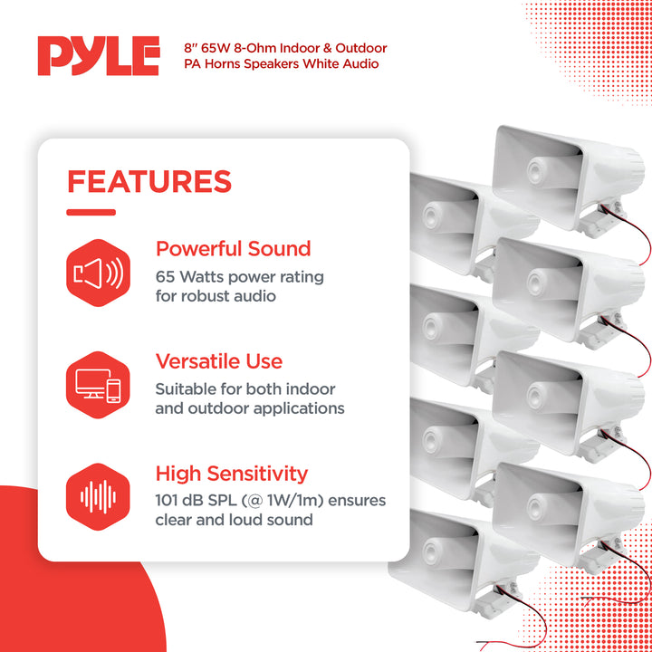 8) NEW PYLE PHSP5 8" 65W 8-Ohm Indoor & Outdoor PA Horns Speakers White Audio - VMInnovations