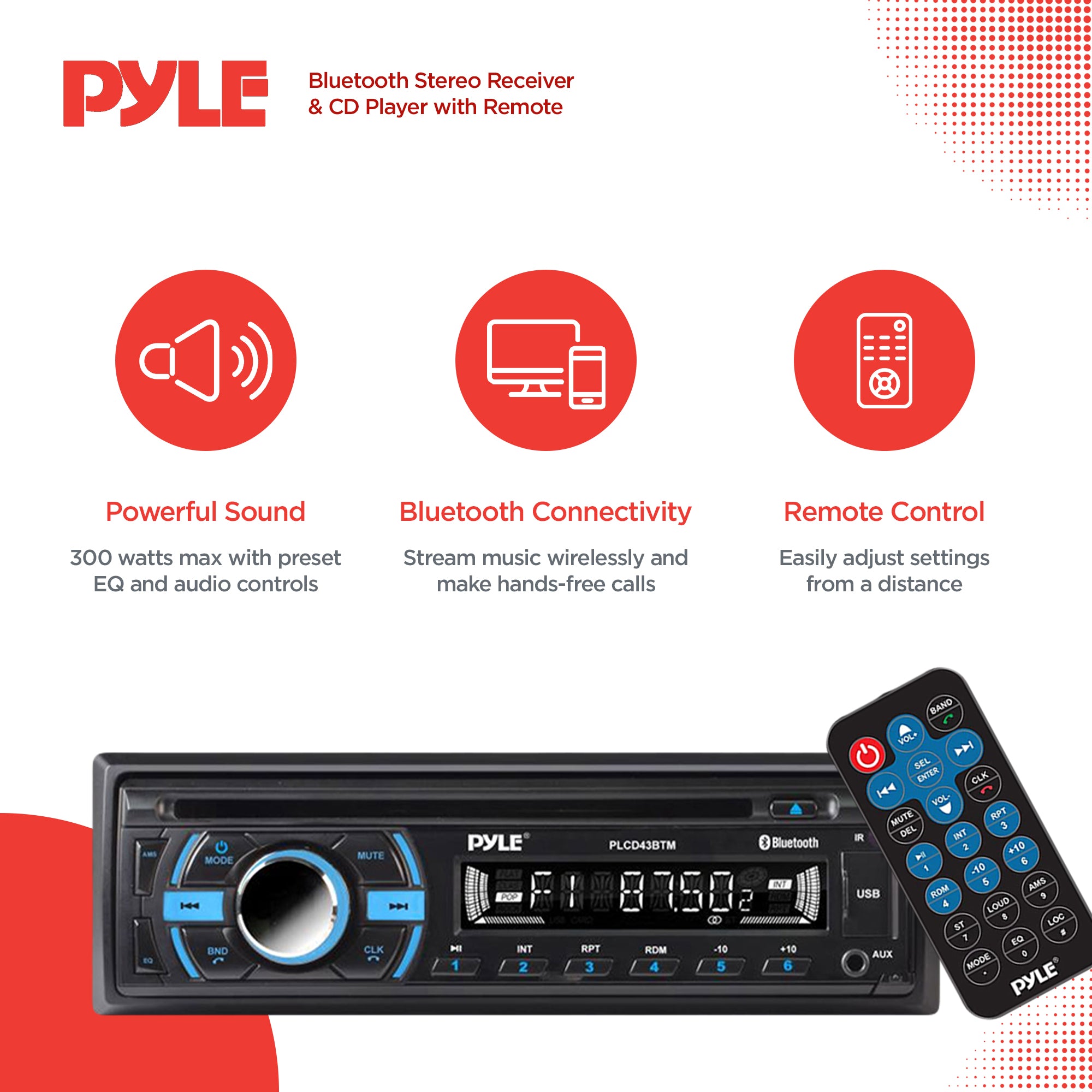 Pyle Single DIN Marine Bluetooth Stereo Receiver & CD Player with Remote, Black - VMInnovations