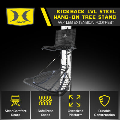 Hawk Kickback LVL Steel Hang-On Tree Stand w/ Leg Extension Footrest (Open Box)