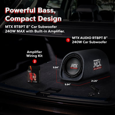 MTX AUDIO RT8PT 8" 240W Car Subwoofer & Soundstorm AKS8 8 Gauge Amp Wiring Kit - VMInnovations