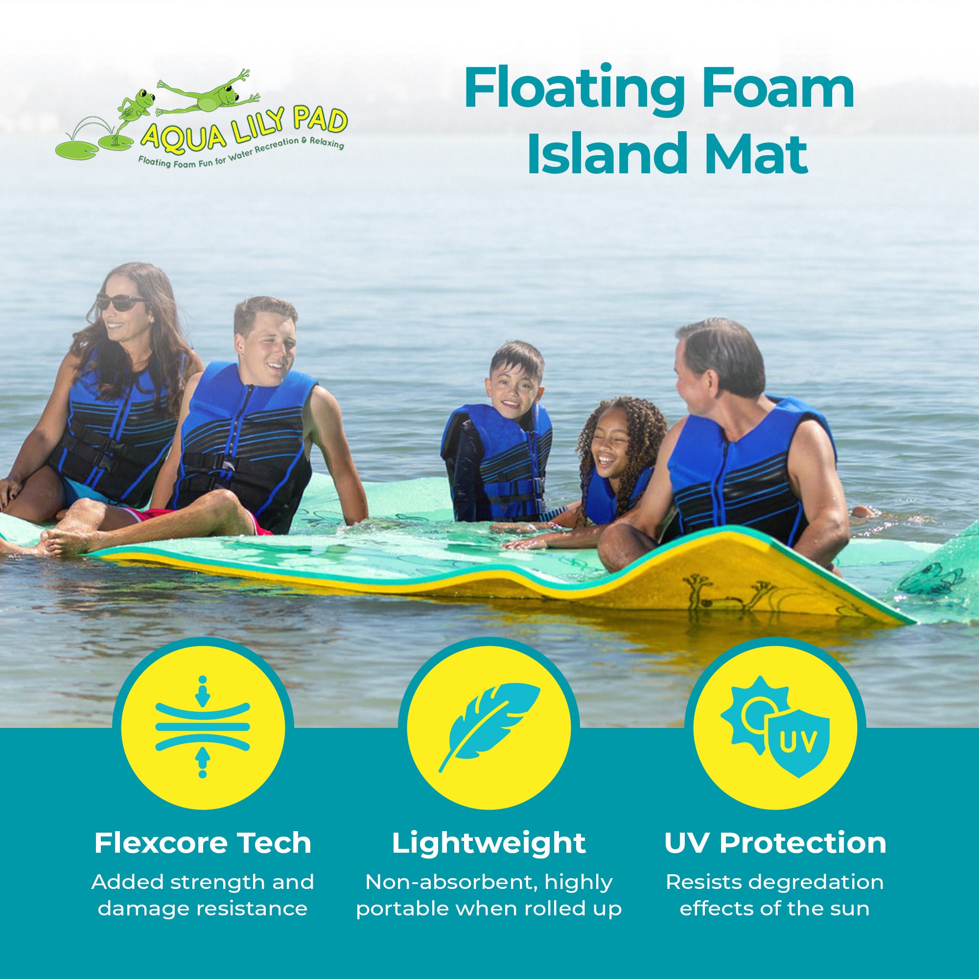 Aqua Lily Pad 20 Foot Bullfrog Pool Float, Yellow (Open Box) - VMInnovations