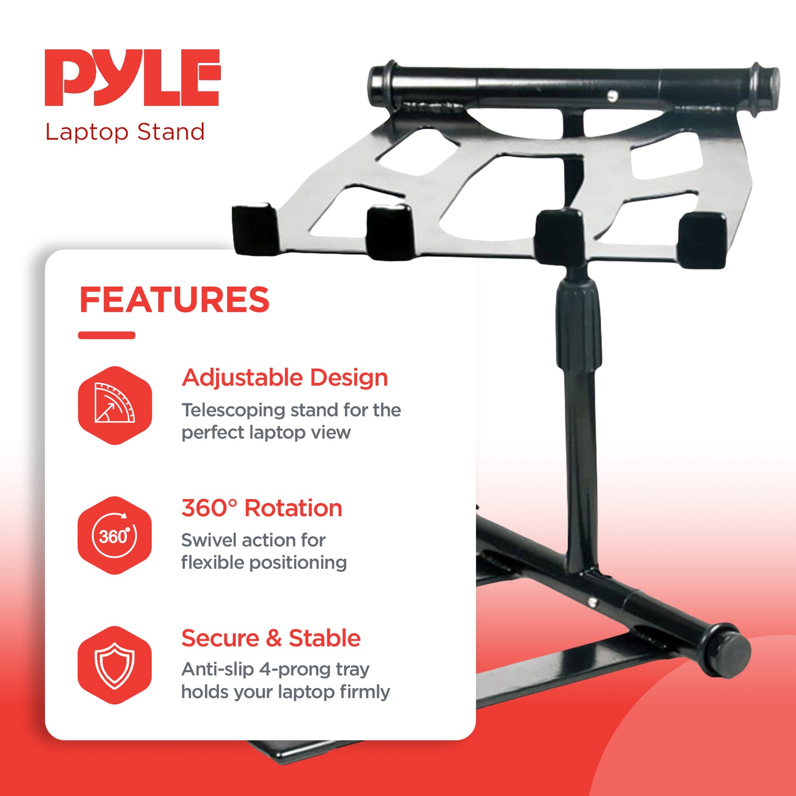 Pyle PLPTS55 Universal Adjustable Rotating DJ Laptop Stand with Travel Case - VMInnovations
