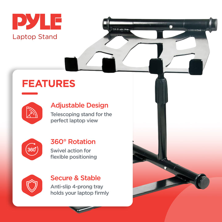 Pyle PLPTS55 Universal Adjustable Rotating DJ Laptop Stand with Travel Case - VMInnovations