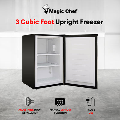 Magic Chef MCUF3S2 3 Cubic Foot Deep Small Mini Upright Freezer, Stainless Steel - VMInnovations