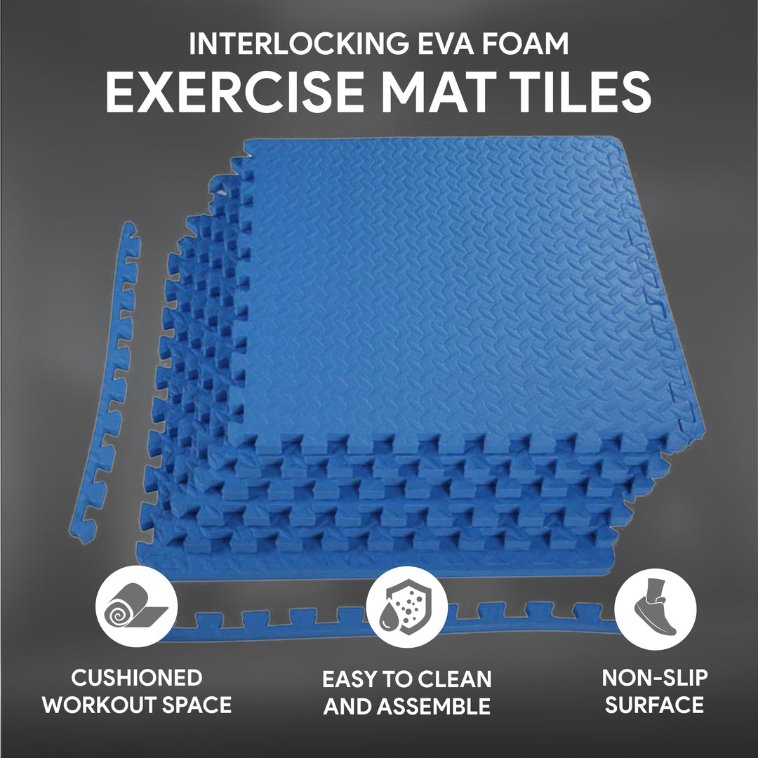 BalanceFrom Fitness 24 Sq Ft Interlocking EVA Foam Exercise Mat Tiles, Blue - VMInnovations