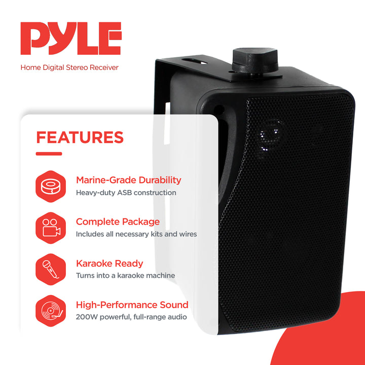 Pyle PLMR24B 3.5" 200W Box Speakers 4 Pack & PT260A Home Digital Stereo Receiver - VMInnovations