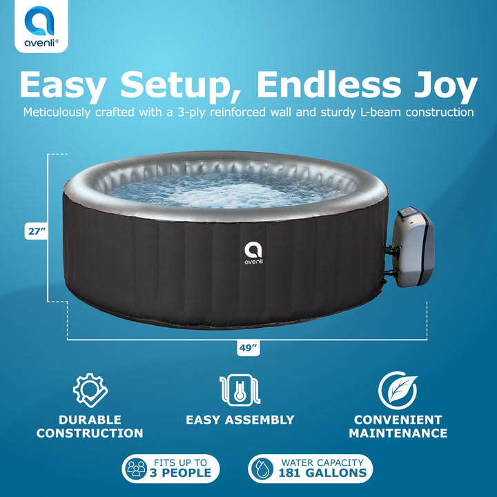 JLeisure Avenli 686 Liter 49 inch 3 Person Inflatable Round Hot Tub Spa, Black - VMInnovations