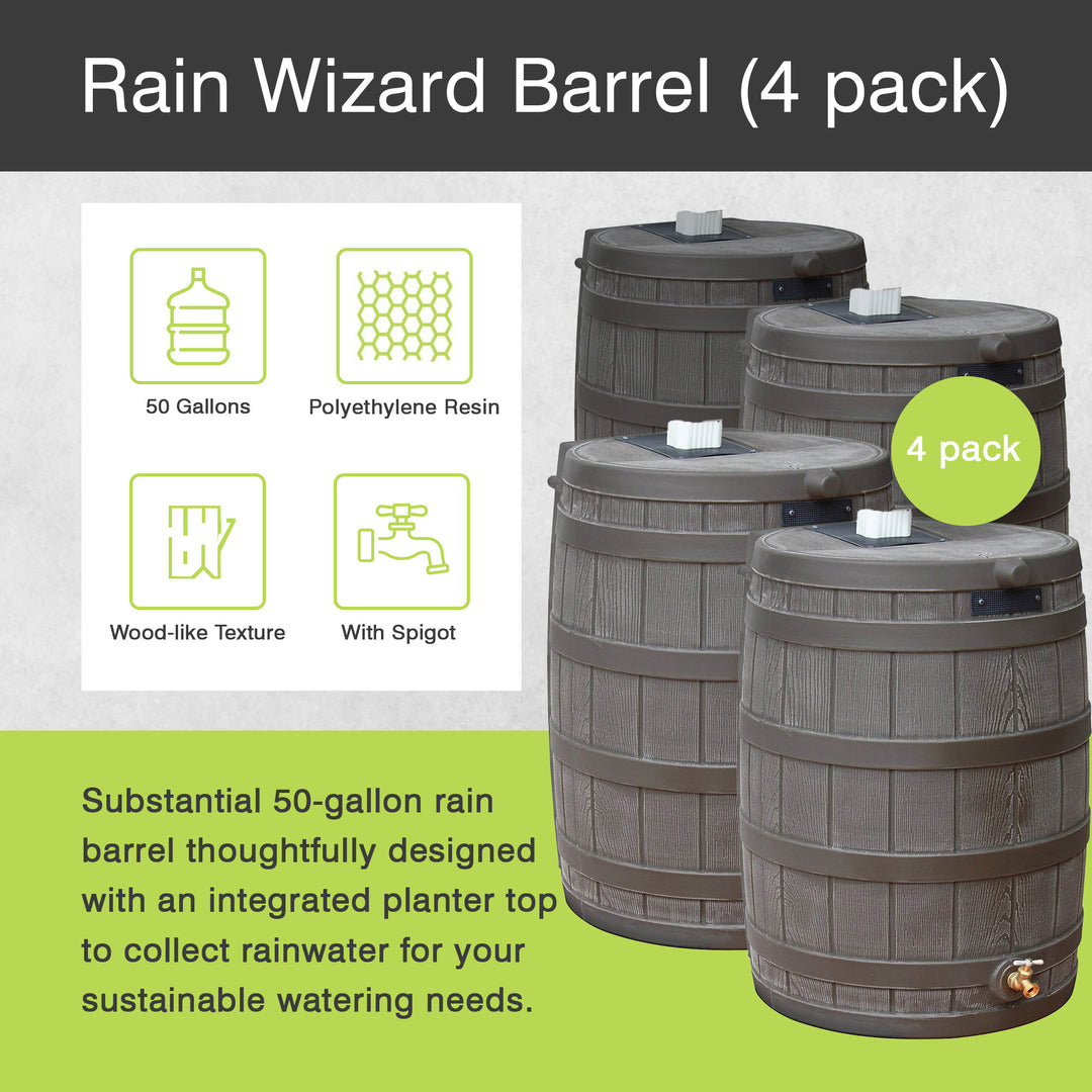 Good Ideas Rain Wizard 50 Gallon Plastic Rain Barrel with Brass Spigot (4 Pack)