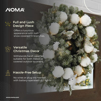 Noma 24" Pre-Lit Frosted Fir Artificial Wreath & 9' Garland Holiday Mantle Decor - VMInnovations