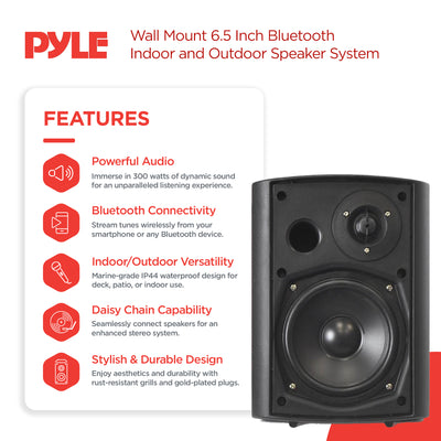 Pyle Audio Wall Mount 6.5" Waterproof Bluetooth Indoor & Outdoor Speaker System - VMInnovations