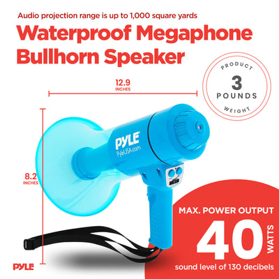 Pyle Portable Waterproof Megaphone Bullhorn Speaker with LED Light (Open Box) - VMInnovations