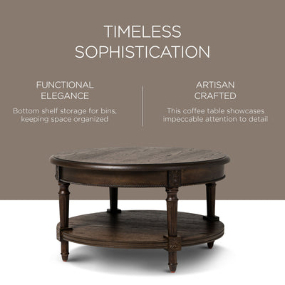 Maven Lane Traditional Wooden Coffee Table, Antiqued Brown Finish (Open Box) - VMInnovations