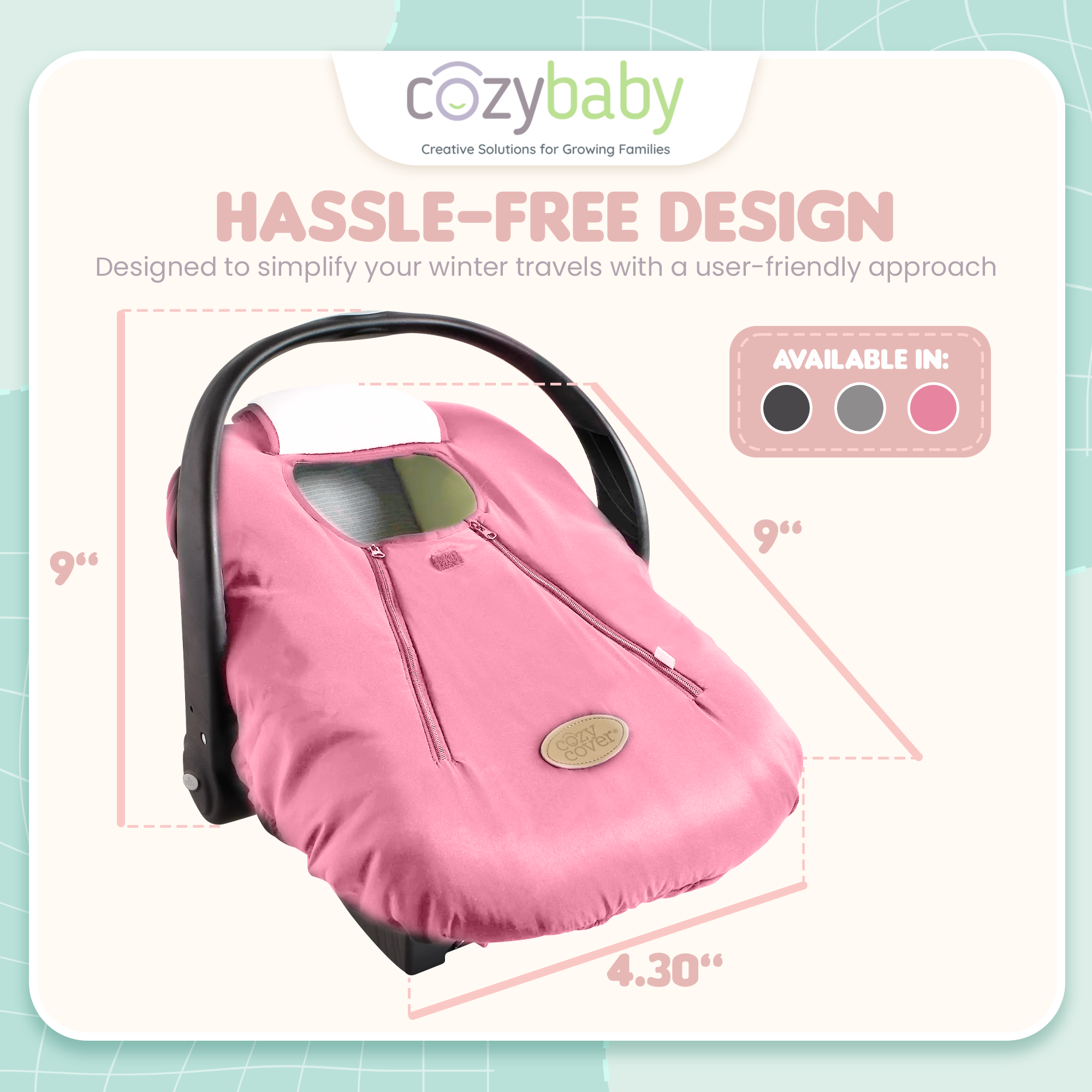 CozyBaby Original Infant Car Seat Cover with Dual Zippers and Elastic Edge, Pink - VMInnovations