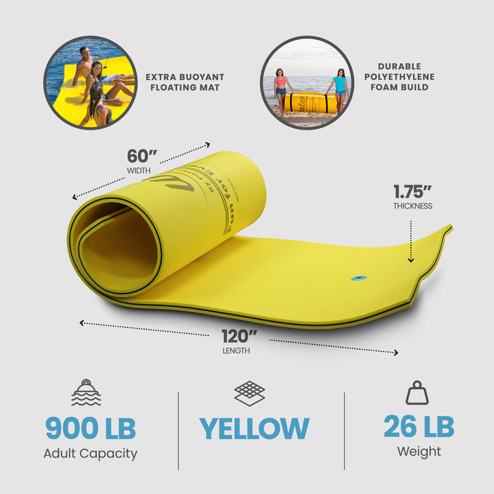 WateRaft 10 x 5 Feet Floating Water Mat, 3 Layer Foam Pad Float Raft, Yellow - VMInnovations