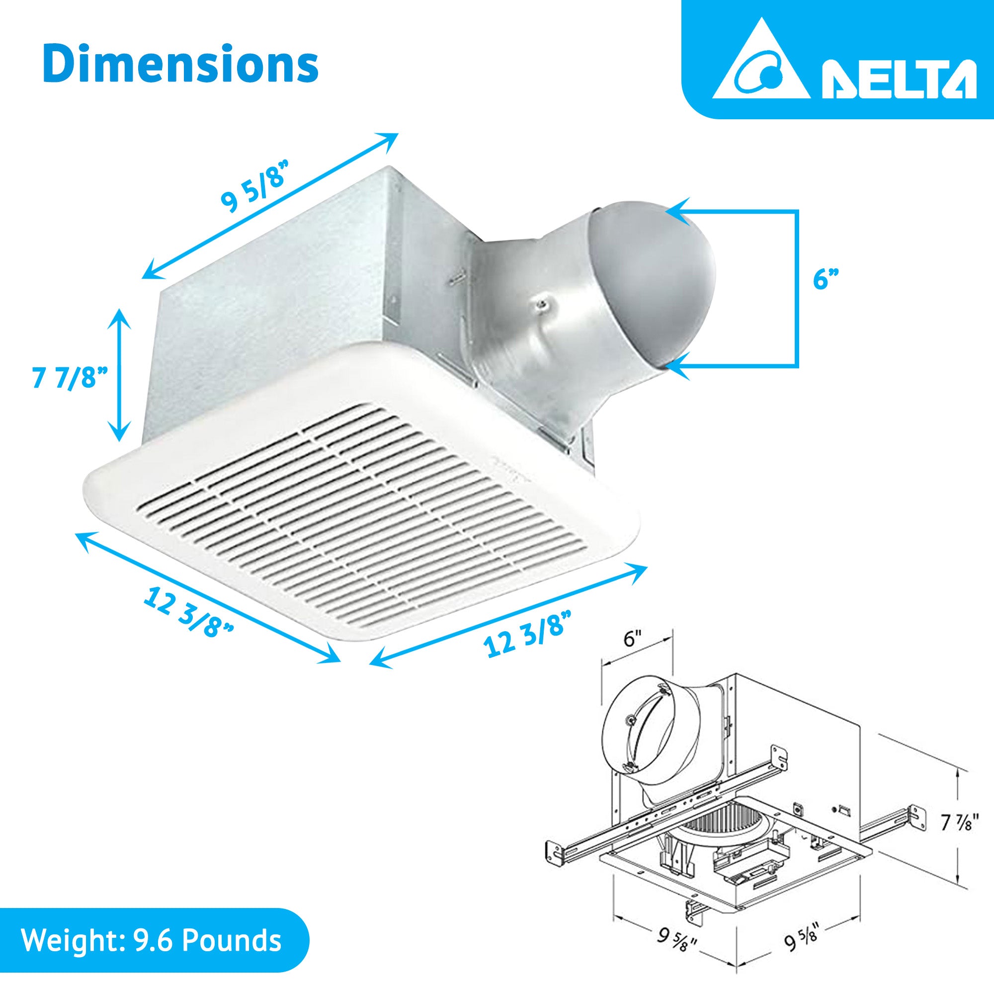 Delta Breez Exhaust Fan w/Dual Speed Adjustable, 80/110 CFM, White (Open Box) - VMInnovations