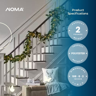 NOMA 9' Pre-Lit Flocked Eucalyptus Garland with 35 Warm White Lights (For Parts) - VMInnovations