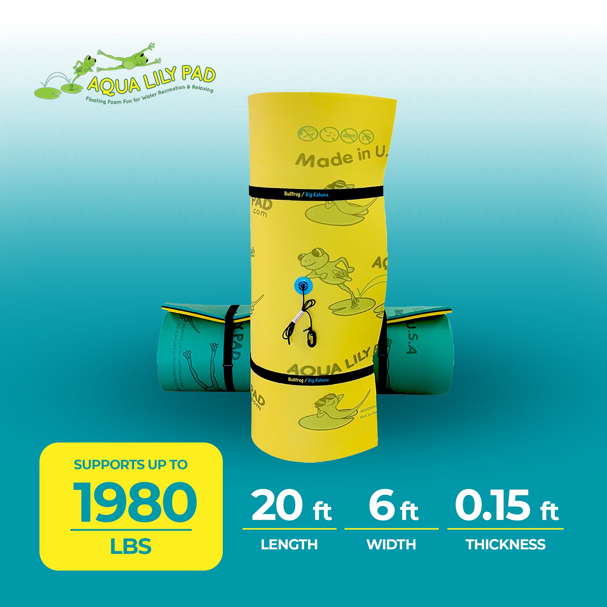 Aqua Lily Pad 20 Foot Bullfrog Pool Float, Yellow (Open Box) - VMInnovations