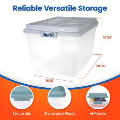 Hefty 72 Qt Hi-Rise Stackable Plastic Storage Bin with Lid, 6 Pack, Gray (Used) - VMInnovations