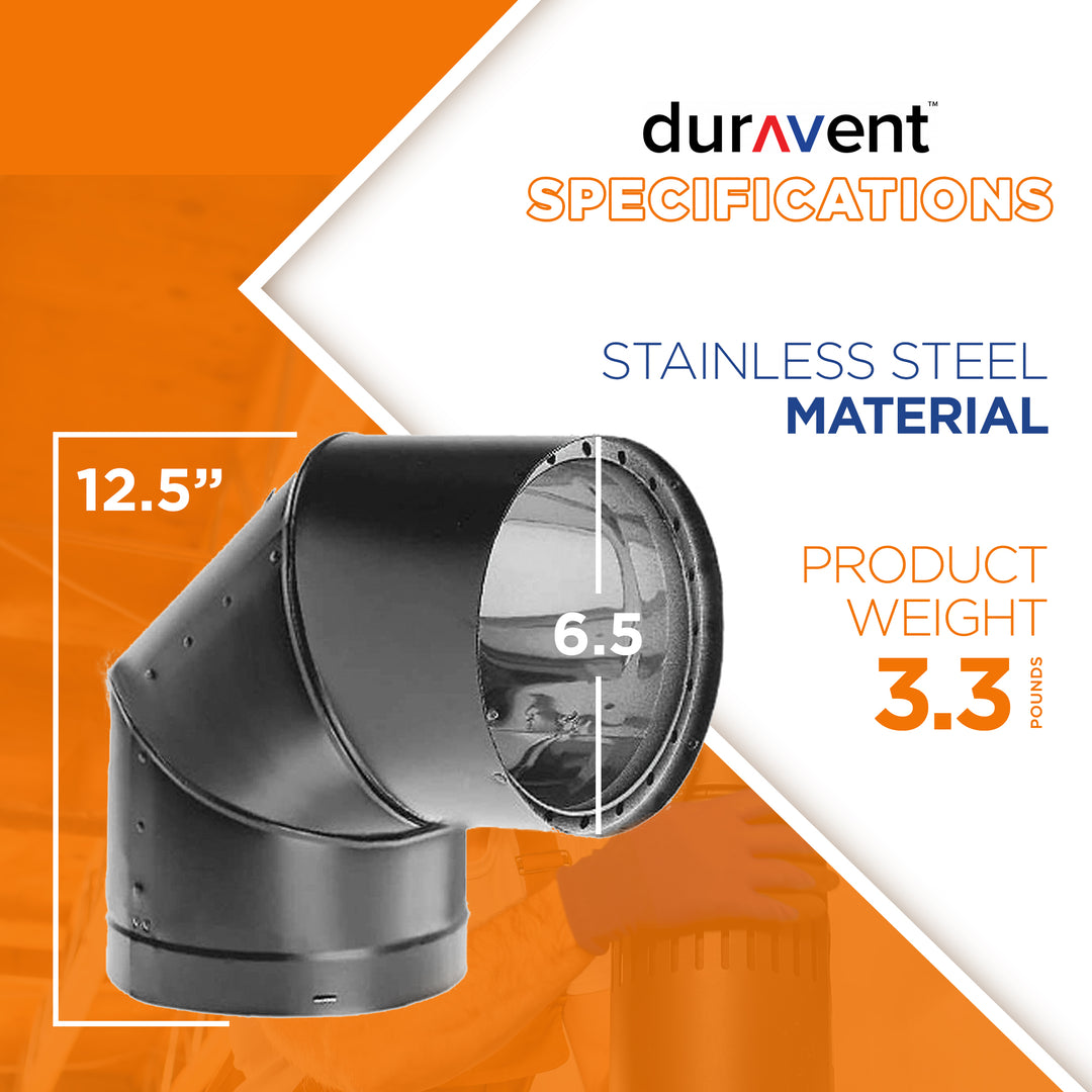 DuraVent DVL 6DVL-E90 Galvanized Double Wall Stove Pipe 90 Degree Elbow, Black