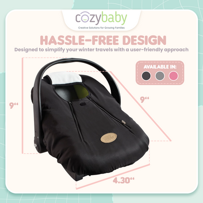 CozyBaby Infant Car Seat Cover w/ Dual Zippers, Elastic Edge, Black (Used) - VMInnovations