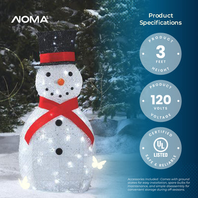 Noma 3' Pre Lit LED Whimsical Snowman Outdoor Christmas Lawn Decor (For Parts)