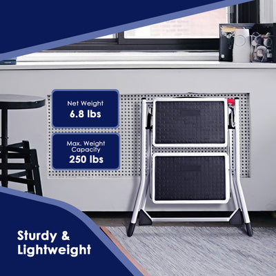 Delxo Steel Folding 2 Step Stool Stepladder w/Non-Skid Stair & Handle (Used) - VMInnovations